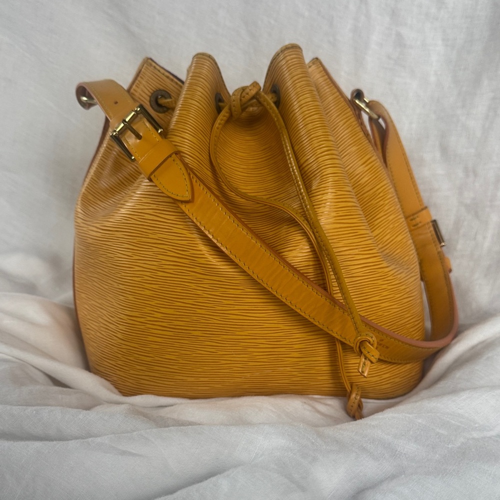 Mustard Yellow Leather Drawstring Shoulder Bag